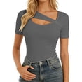 thumbnail image 1 of FUYUDY Women Tshirts Summer Asymmetrical Hem Fitted Short Sleeve T-Shirt Casual Basic Tee Tops For Daily Wear Trendy Female Solid Color Dailywear, 1 of 6