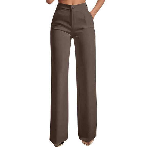 FUYUDY Women's High Waisted Straight Leg Pants Flat Front Casual Trousers with Pockets