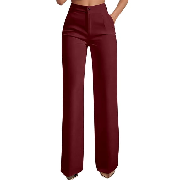 FUYUDY Women's High Waisted Straight Leg Pants Flat Front Casual Trousers with Pockets