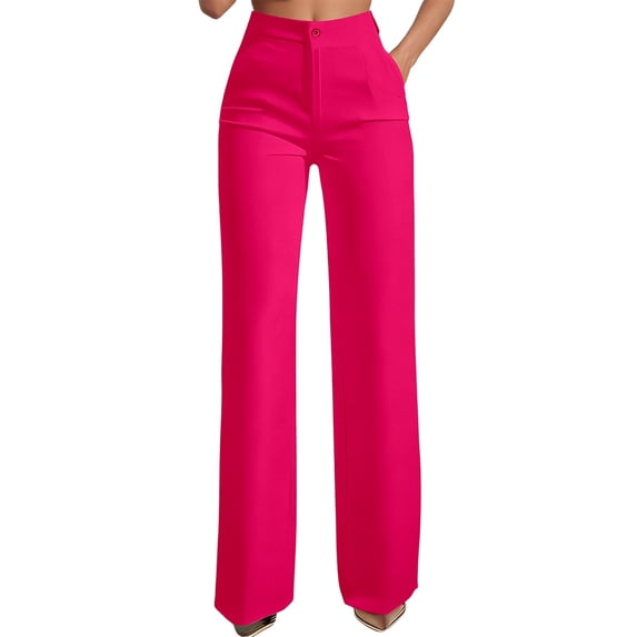 FUYUDY Women's High Waisted Straight Leg Pants Flat Front Casual Work Trousers with Pockets
