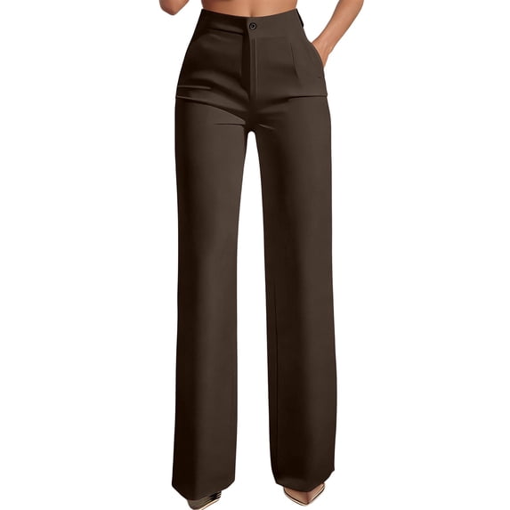 FUYUDY Women's High Waisted Straight Leg Pants Flat Front Casual Work Trousers with Pockets