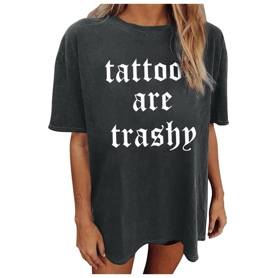 FUYUDY Women's Tshirts Casual Letter Print Round Neck T-Shirt | Stylish Tee Everyday Breathable Female Tops