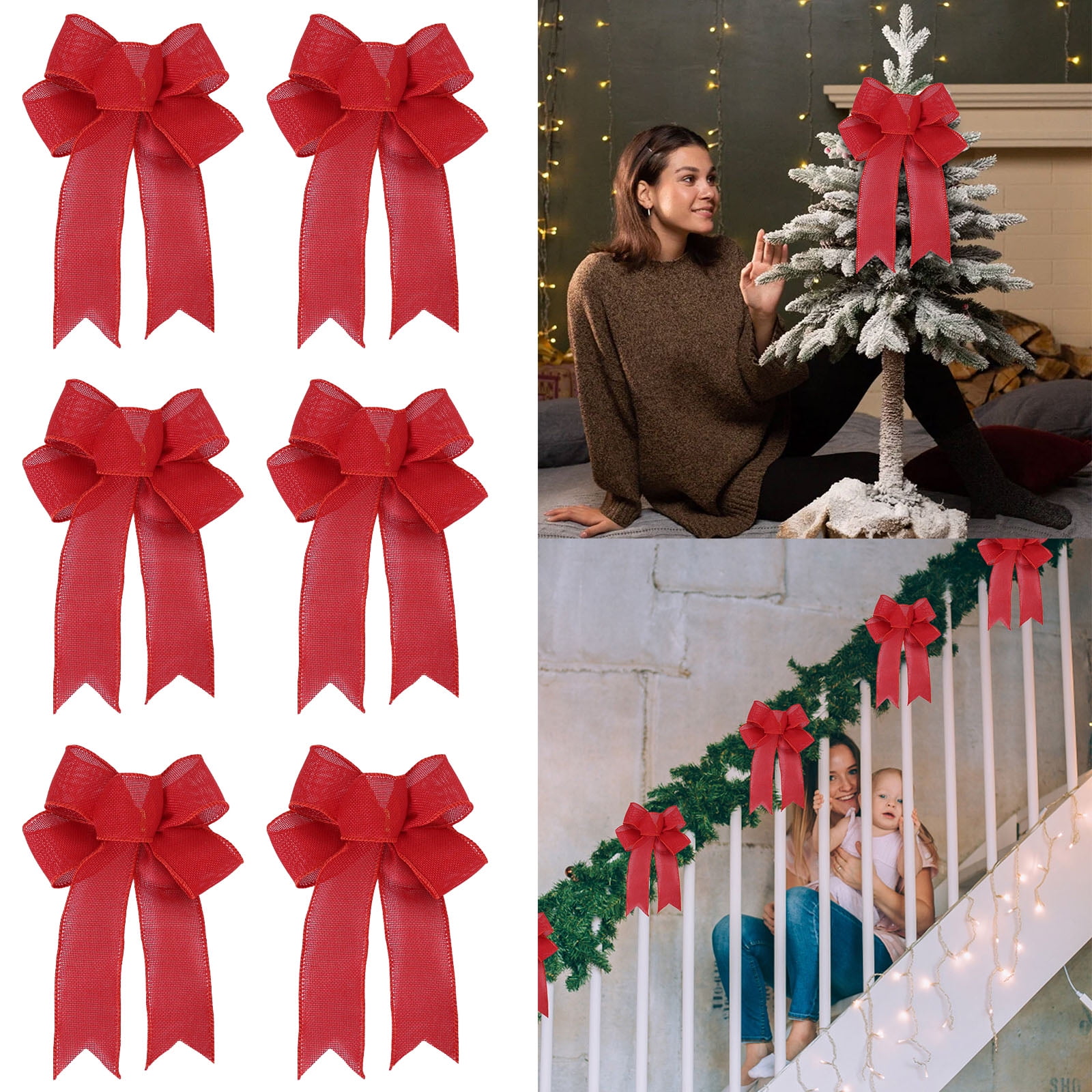 FUYUYU outdoor christmas decorations 6PCS Christmas Bows Large