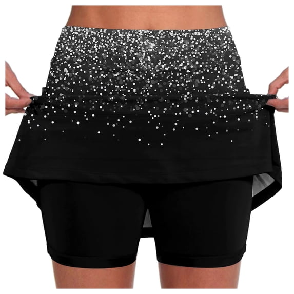 FUZHIQ 2 In 1 Athletic Shorts for Women, High Waisted Classic Dandelion Graphic Skorts Skirts Athletic Fit Casual Ruffle Hem Workout Running Golf Skirt with Pockets,XXL