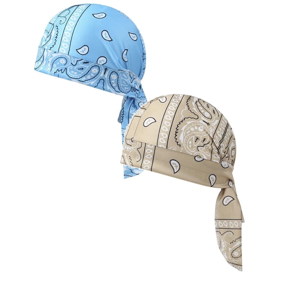 FUZHIQ 2 PC Breathable Paisley Headscarf Cap UV Protection Bandana Beanie Pirate Head Wrap Cooling Liner for Men Women