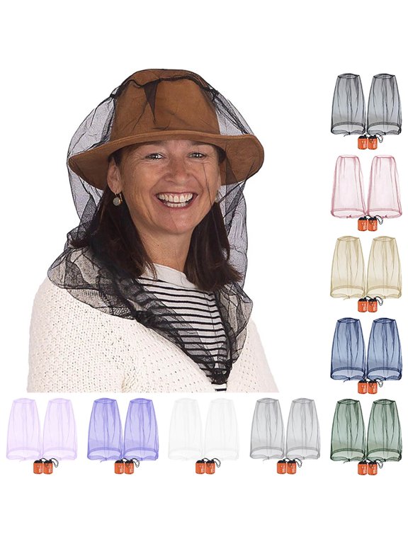 2 PC Oversized Mosquito Head Net Face Neck Fly Mesh Netting Fits All Hats with Storage Bags for Outdoor Camping Hiking Fishing Gardening