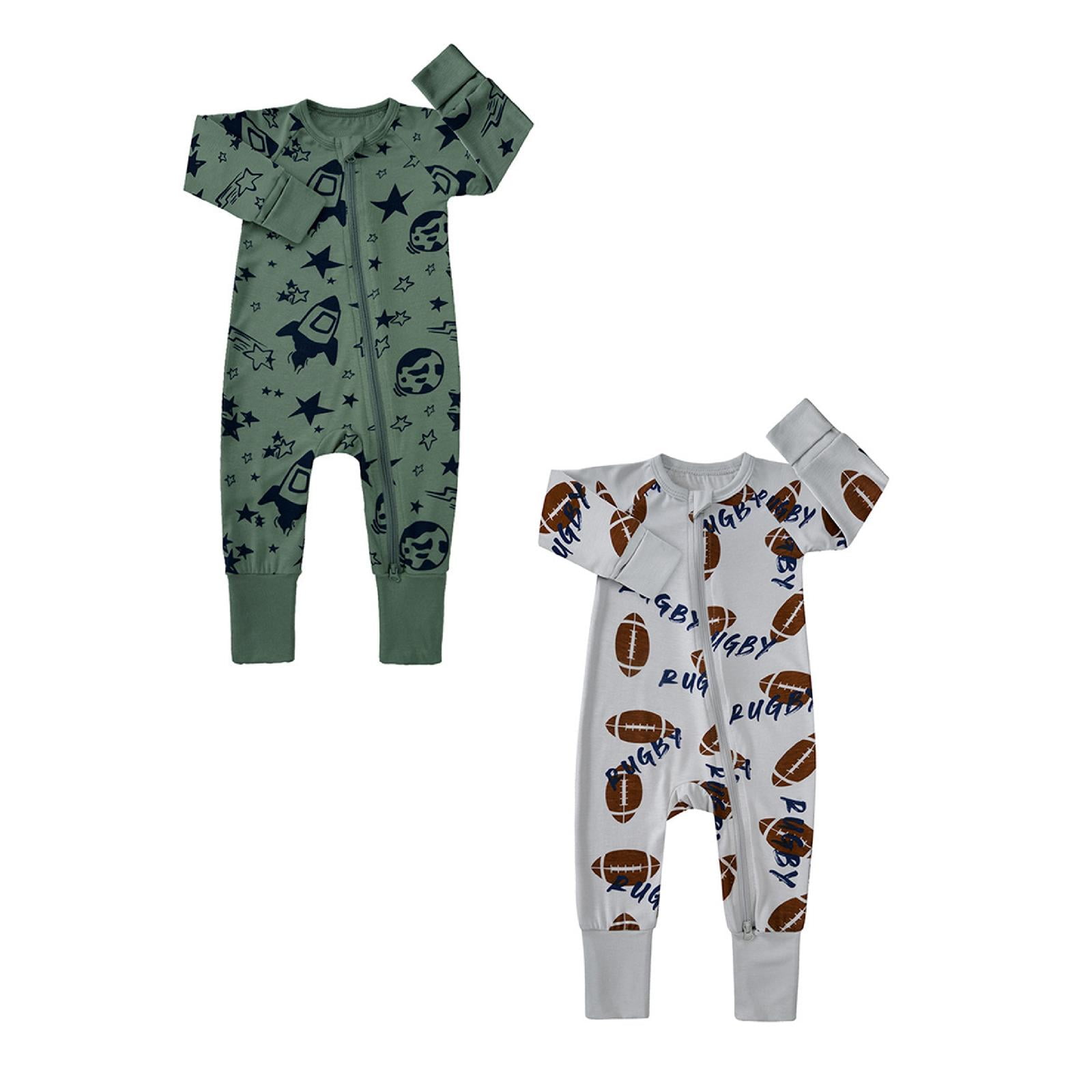 FUZHIQ 2Pcs Girls Bodysuits Zipper Long Sleeve Letter Prints Romper Jumpsuits Jumpsuit One Piece Newborn Infant