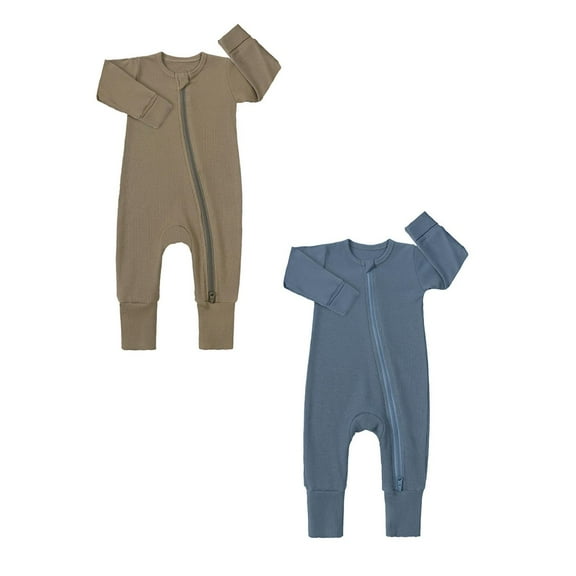 FUZHIQ 2Pcs Girls Bodysuits Zipper Long Sleeve Letter Prints Romper Jumpsuits Jumpsuit One Piece Newborn Infant