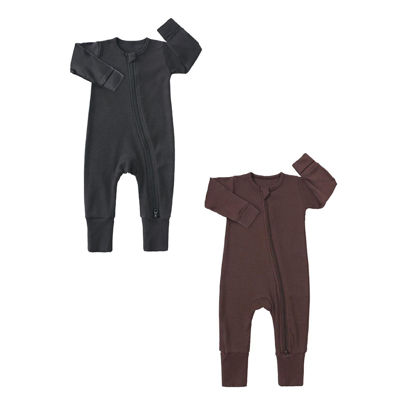 FUZHIQ 2Pcs Girls Bodysuits Zipper Long Sleeve Letter Prints Romper Jumpsuits Jumpsuit One Piece Newborn Infant