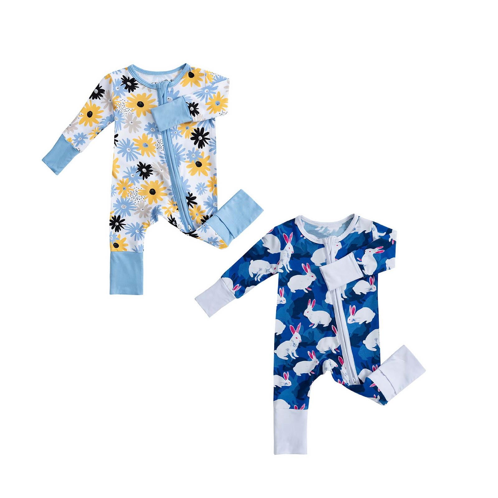 FUZHIQ 2Pcs Girls Bodysuits Zipper Long Sleeve Letter Prints Romper Jumpsuits Jumpsuit One Piece Newborn Infant