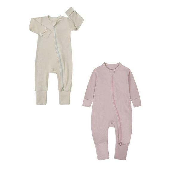FUZHIQ 2Pcs Girls Bodysuits Zipper Long Sleeve Letter Prints Romper Jumpsuits Jumpsuit One Piece Newborn Infant