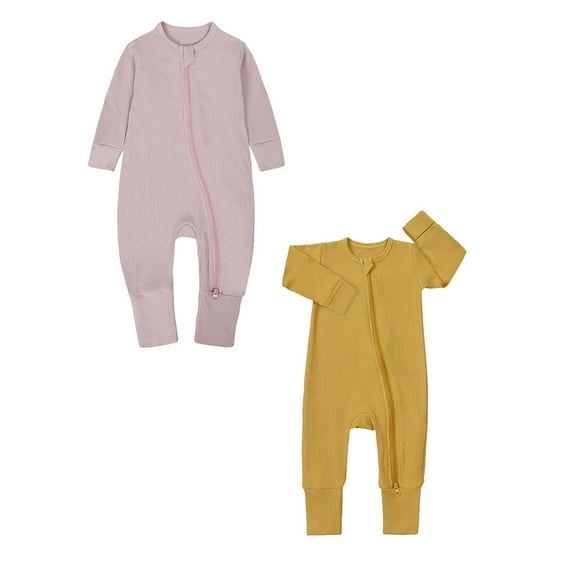 FUZHIQ 2Pcs Girls Bodysuits Zipper Long Sleeve Letter Prints Romper Jumpsuits Jumpsuit One Piece Newborn Infant