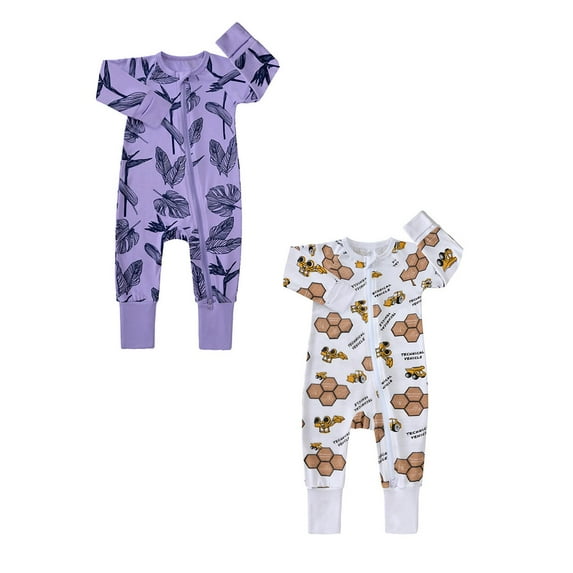 FUZHIQ 2Pcs Girls Bodysuits Zipper Long Sleeve Letter Prints Romper Jumpsuits Jumpsuit One Piece Newborn Infant