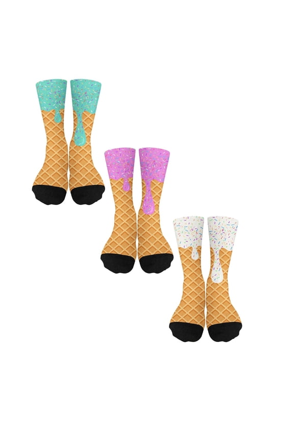 3 Pairs Ice Cream Socks Fun Colorful Socks Patterned Funky Happy Child Crew Cute Sock,7-12 Years