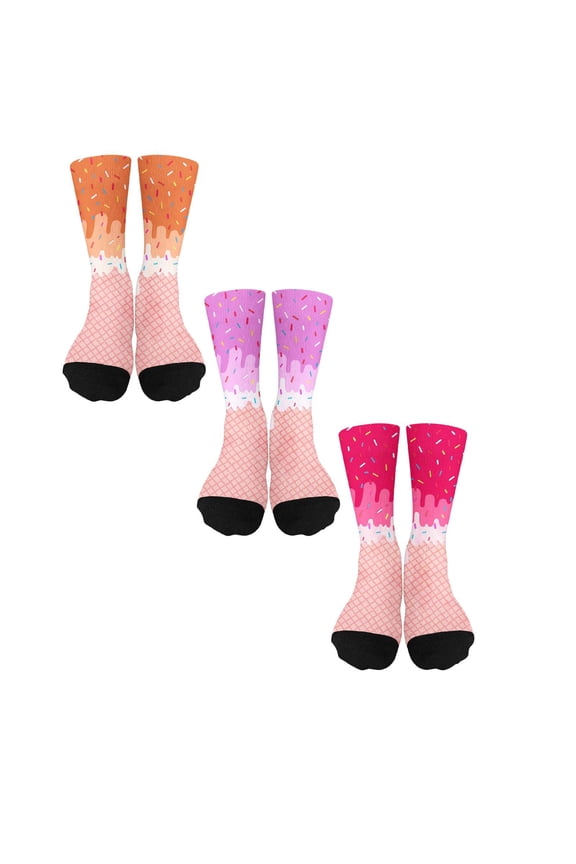3 Pairs Ice Cream Socks Fun Colorful Socks Patterned Funky Happy Child Crew Cute Sock,7-12 Years