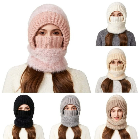 FUZHIQ 3 in 1 Beanie Hat with Scarf and Mask, 3 in 1 Beanie Hat for Women, Winter Balaclava Hats Scarf Mask Set