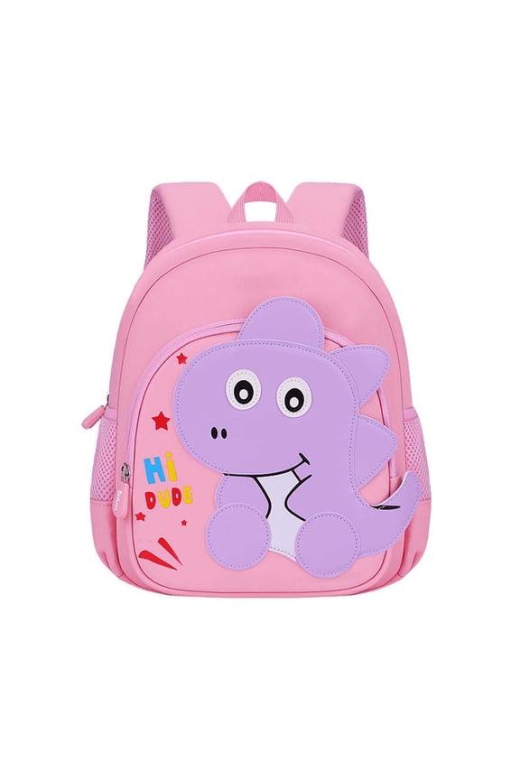 3D Dinosaur Mini School Backpack for Ages 2-6 Cartoon Embroidery Side Mesh Pocket Soft Padded Bag, Purple