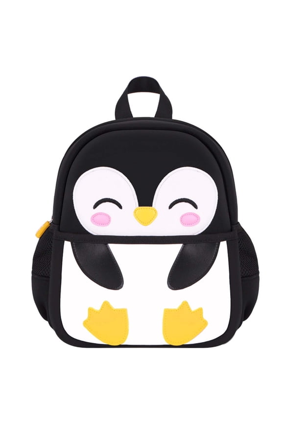 3D Penguin Mini School Backpack for Ages 2-6 Embroidery Face Design Breathable Straps Small Student Bookbag, Black