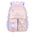 thumbnail image 1 of FUZHIQ 3D Plush Rabbit School Backpack for Ages 3rd 4th 5th 6th Grade Two Tone Color Block Multi Compartment Bookbag, Purple, 1 of 9