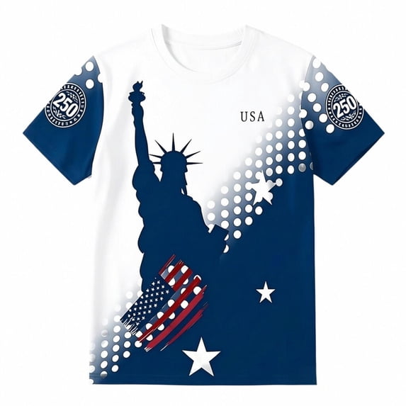 FUZHIQ 4th Of July 250th Shirts for Mens American Flag Print Elastic 250th Anniversary Shirt Classic Basic Patriotic Veteran Tee