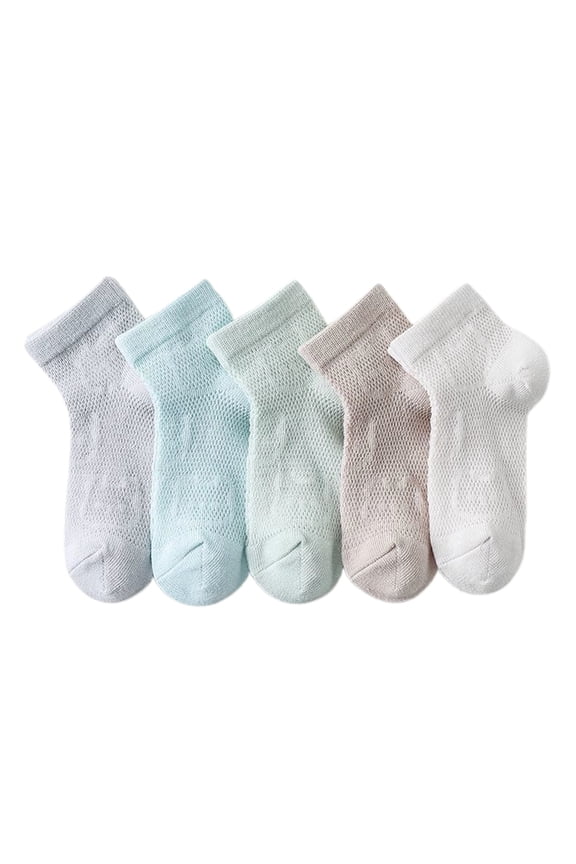 5 Pairs Kids Socks Summer Lightweight Short Socks For Boys And Girls For Spring And Autumn Wear Featuring Cute Bear Design And Breathable Mesh,9-12 Years
