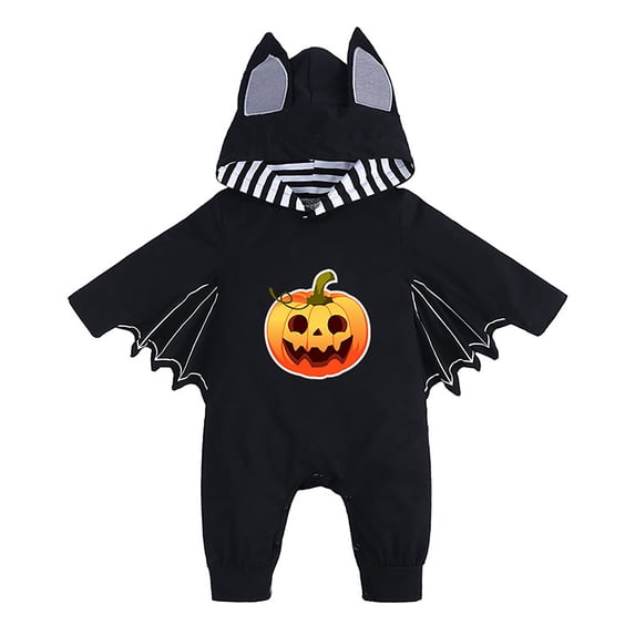 FUZHIQ Baby Bat Wing Jumpsuit with Cartoon Print, Hooded Long Sleeve Outfit for Halloween Party, 9-12 Months