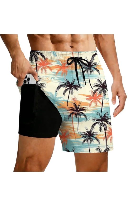 Beach Shorts Men Casual Retro Hawaiian Print Quick-Dry Spring Break Swim Trunks with Soft Mesh Lining Upf 50+ Sun Protection Mens Summer Clothes,5XL