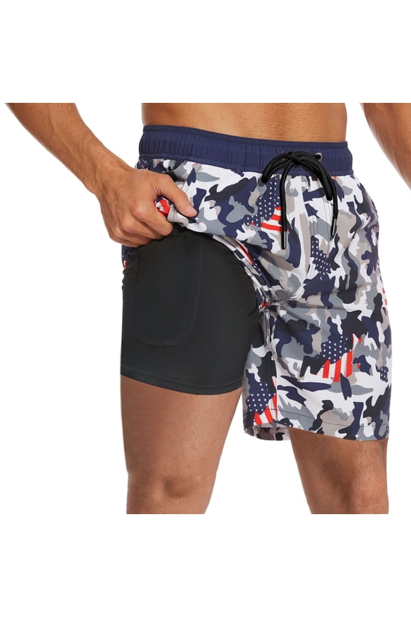 Big & Tall Men's Swim Trunks with Mesh Liner Board Shorts Slim Fit Palm Tree Print Quick Dry Spring Break Swim Trunks with Soft Mesh Lining Upf 50+ Sun Protection Mens Summer Clothes,L