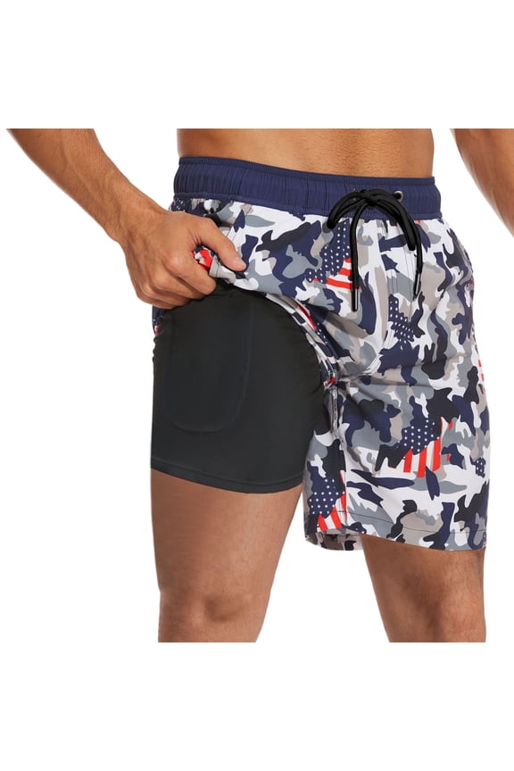 Big & Tall Men's Swim Trunks with Mesh Liner Board Shorts Slim Fit Palm Tree Print Quick Dry Spring Break Swim Trunks with Soft Mesh Lining Upf 50+ Sun Protection Mens Summer Clothes,L