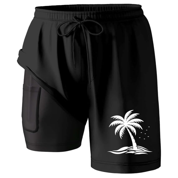 FUZHIQ Board Shorts Retro Athletic Hawaiian Print Quick-Dry 4th Of July Swim Trunks with Compression Liner Upf 50+ Sun Protection Beach Shorts Bathing Suits,M
