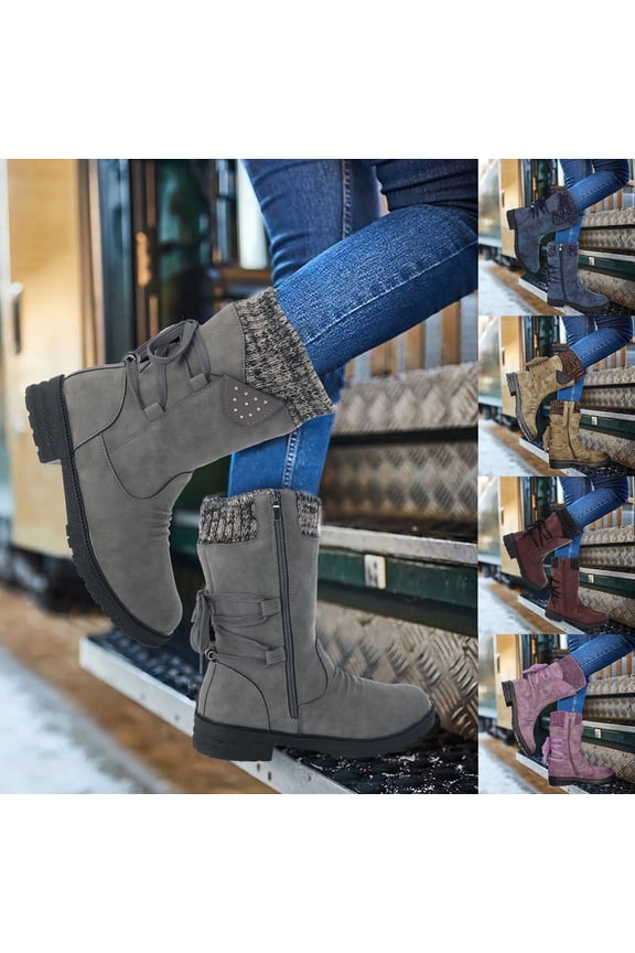 Boots for Women Combat Boots Womens Classic Pointed Flat Bottomed Leather Mid Calf Fall Winter Boots Women's Ankle Boots & Booties