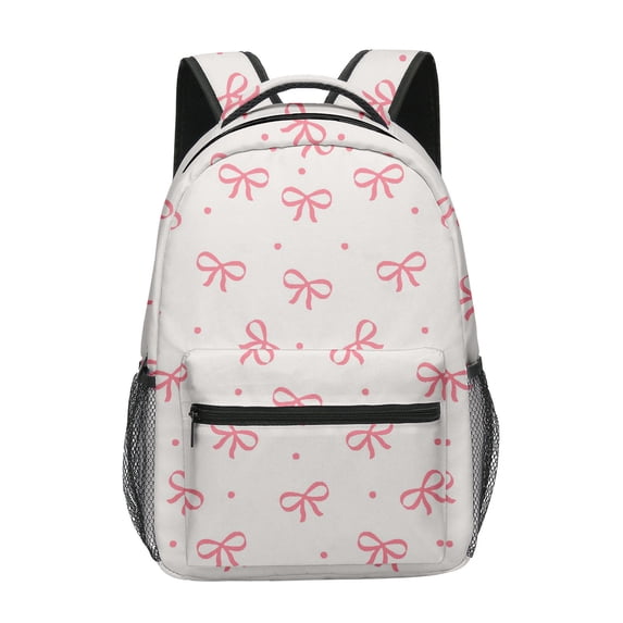 FUZHIQ Bow School Backpack for Ages 6-12 Dual Front Pockets Breathable Padded Straps Sweet Style Student Bookbag, Pink