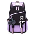 thumbnail image 1 of FUZHIQ Bow School Backpack for Ages 6-12 Plush Pendant Multi Compartment Padded Straps Casual Daily Student Bookbag, Purple, 1 of 5
