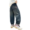 thumbnail image 1 of FUZHIQ Boys Baggy Jeans Vintage Wash Elastic Waist Wide Leg Denim Pants Loose Fit Casual Daily Wear Streetwear Trousers, 1 of 4
