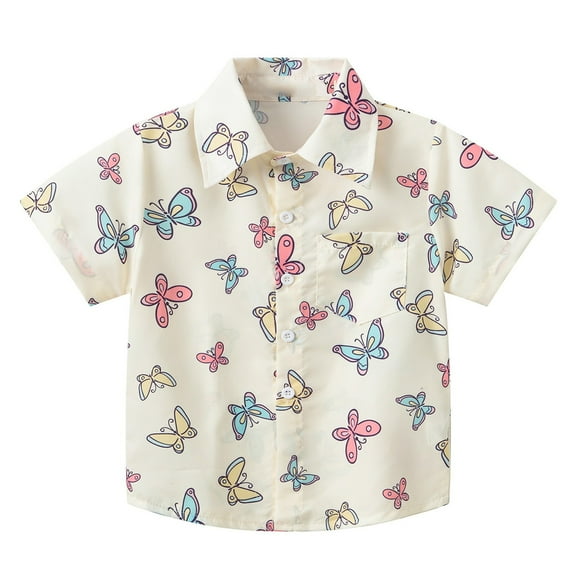 FUZHIQ Boys Button Up Shirts Size 10-12 Toddler Boys Short Sleeve Summer Casual Cartoon Prints Gentleman Tops Hawaii Beach Holiday Floral Shirts T Shirt ,2-3 Years