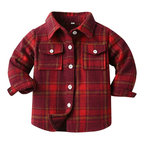 FUZHIQ Boys Button Up Shirts Size 10-12 Toddler Boys Girls Shirt Coat Jacket Plaid Long Sleeve Kids Lapel Button Tops Outwear ,3-4 Years