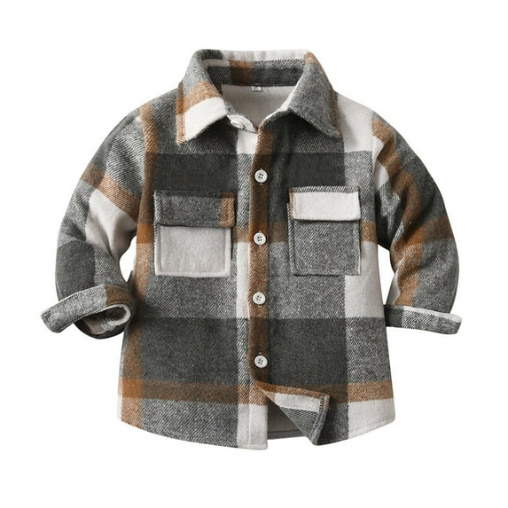 FUZHIQ Boys Button Up Shirts Size 10-12 Toddler Boys Girls Shirt Coat Jacket Plaid Long Sleeve Kids Lapel Button Tops Outwear ,5-6 Years