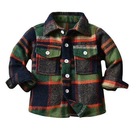 FUZHIQ Boys Button Up Shirts Size 10-12 Toddler Boys Girls Shirt Coat Jacket Plaid Long Sleeve Kids Lapel Button Tops Outwear ,6-12 Months