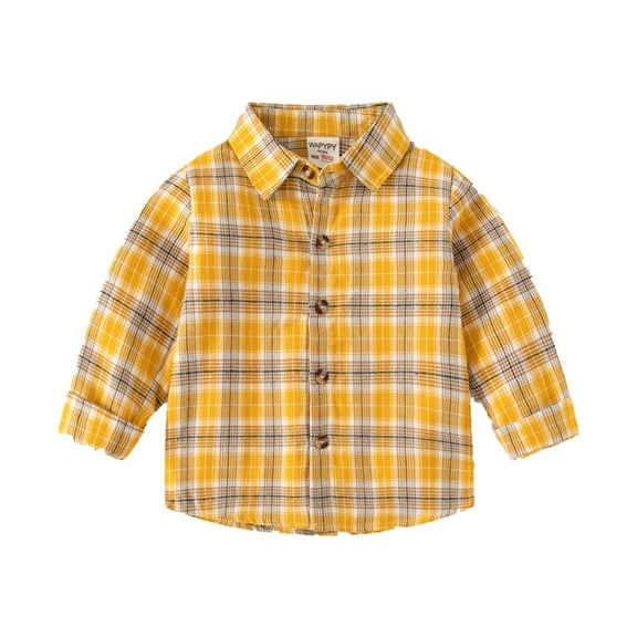 FUZHIQ Boys Casual Button Down Shirts Toddler Boys Long Sleeve Winter Autumn Shirt Tops Coat Outwear For Babys Clothes Plaid Yellow Blue ,4-5 Years