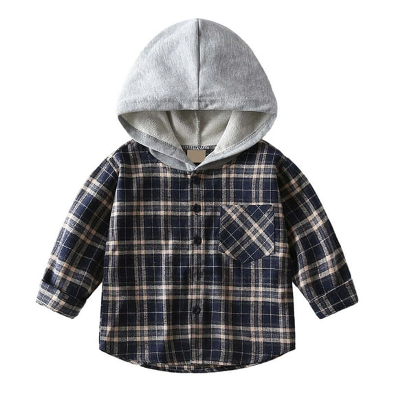 FUZHIQ Boys Fall Jackets Size 12 Stylish Boys Long Sleeve Plaid Hooded Shirt Casual Comfortable Pullover Top for Kids Outfits And Daily Wear