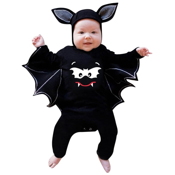 FUZHIQ Boys Girls My First Halloween Outfit Bat Cartoon Prints Romper & Jumpsuit Long Sleeve Hoodie Pants for Halloween Party,0-3 Months