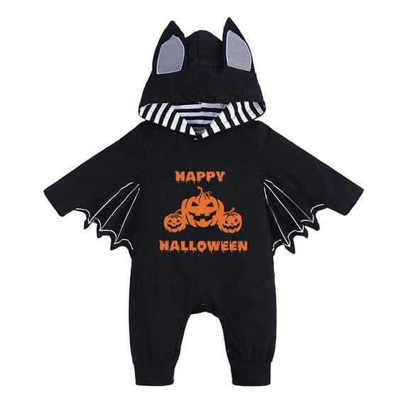 FUZHIQ Boys Girls My First Halloween Outfit Bat Cartoon Prints Romper & Jumpsuit Long Sleeve Hoodie Pants for Halloween Party,6-9 Months