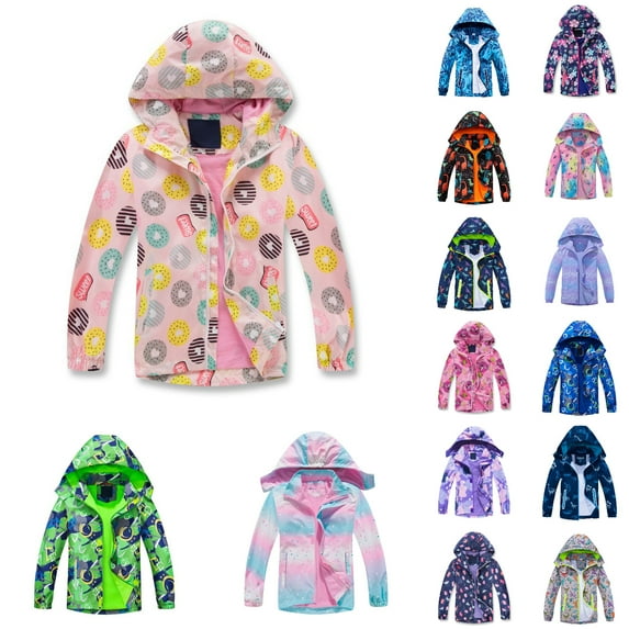 FUZHIQ Boys Girls Rain Jacket Lightweight Waterproof Hooded Raincoat Windbreakers for Kids Dinosaur Rain Jacket