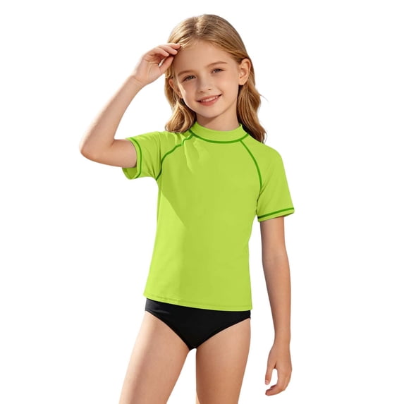 FUZHIQ Boys Girls Rash Guard Short Sleeve UPF 50+ Sun Protection Swim Shirt Kids Quick Dry SPF Water Shirt,11-12 Years