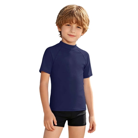 FUZHIQ Boys Girls Rash Guard Short Sleeve UPF 50+ Sun Protection Swim Shirt Kids Quick Dry SPF Water Shirt,4-5 Years