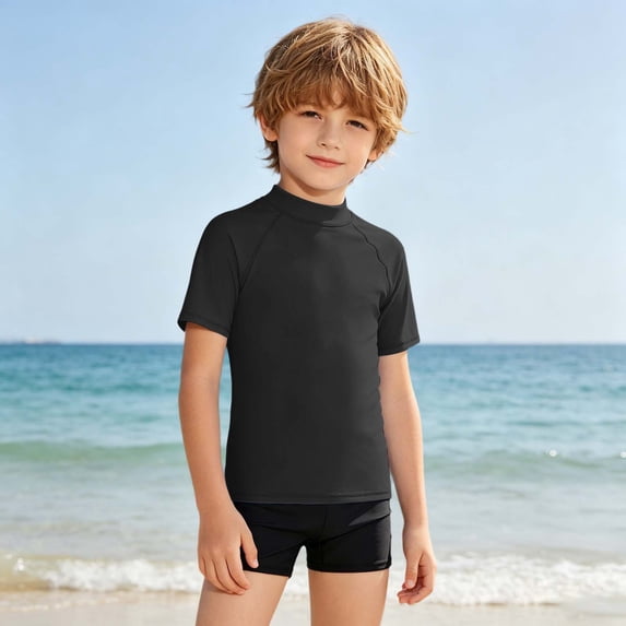 FUZHIQ Boys Girls Rash Guard Swim Shirt, Toddler UPF 50+ Quick Dry Short Sleeve UV Protection Rashguard Surf Water Shirts for Kids,2-3 Years