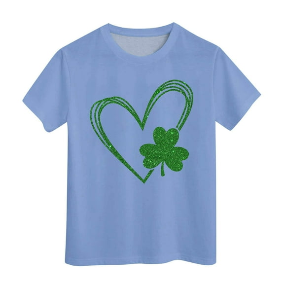 FUZHIQ Boys Girls Shamrock T-Shirts Irish Shamrock Short Spring Summer Shirt Top Round Neck Holiday Party Outdoor Girls T-Shirts Size 6(Light Blue,4-5 Years)