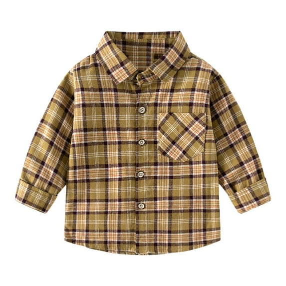 FUZHIQ Boys Jackets Size 7-8 Boys Fashion Plaid Print Long Sleeve Button Down Shirt Comfortable Casual Stylish Top for Toddler Kids School Outfit
