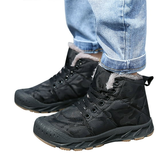 FUZHIQ Boys Leather Snow Boots Winter Thickened Warm Hiking Shoes for Big Kid Little Kid Casual Outdoor Footwear Winter Snow Shoes