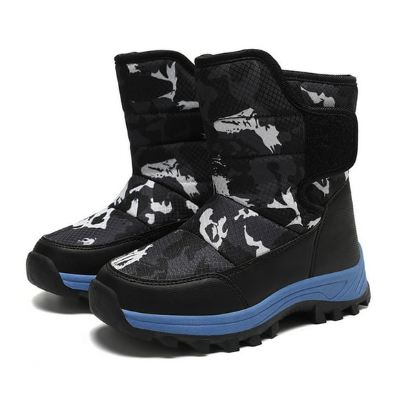 FUZHIQ Boys Leather Snow Boots Winter Thickened Warm Hiking Shoes for Big Kid Little Kid Casual Outdoor Footwear Winter Snow Shoes